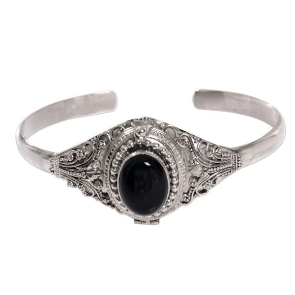 Alternate image for Onyx and Sterling Silver Cuff Locket Bracelet Indonesia Deep Gaze