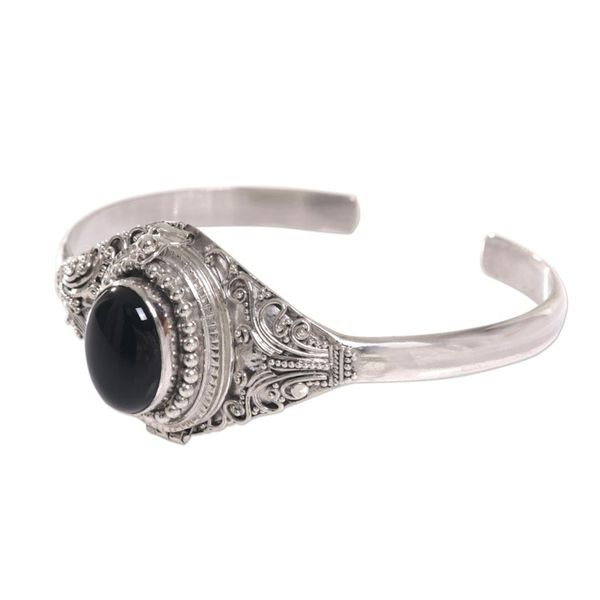 Alternate image for Onyx and Sterling Silver Cuff Locket Bracelet Indonesia Deep Gaze