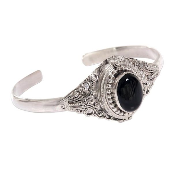 Alternate image for Onyx and Sterling Silver Cuff Locket Bracelet Indonesia Deep Gaze