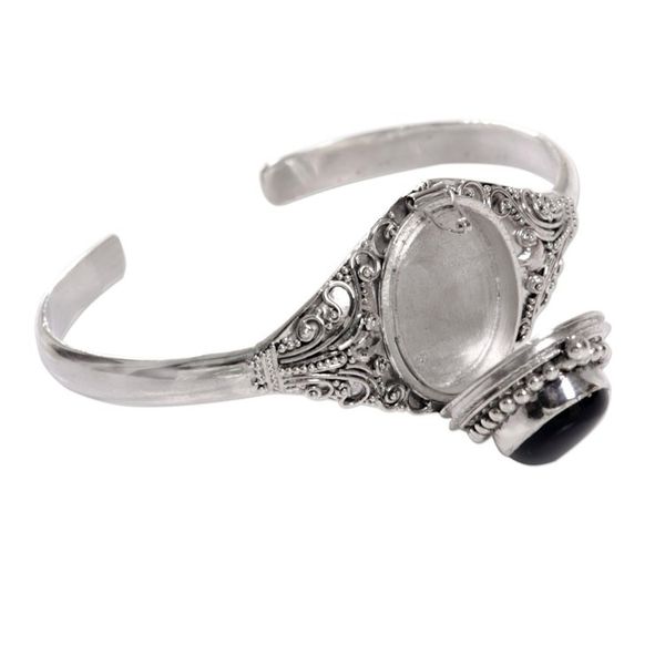 Alternate image for Onyx and Sterling Silver Cuff Locket Bracelet Indonesia Deep Gaze