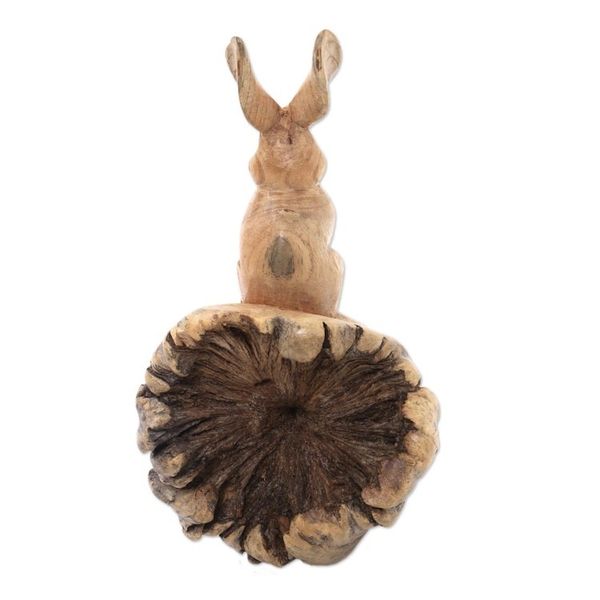 Alternate image for Hand-Carved Wood Hare Sculpture from Bali Watchful Hare