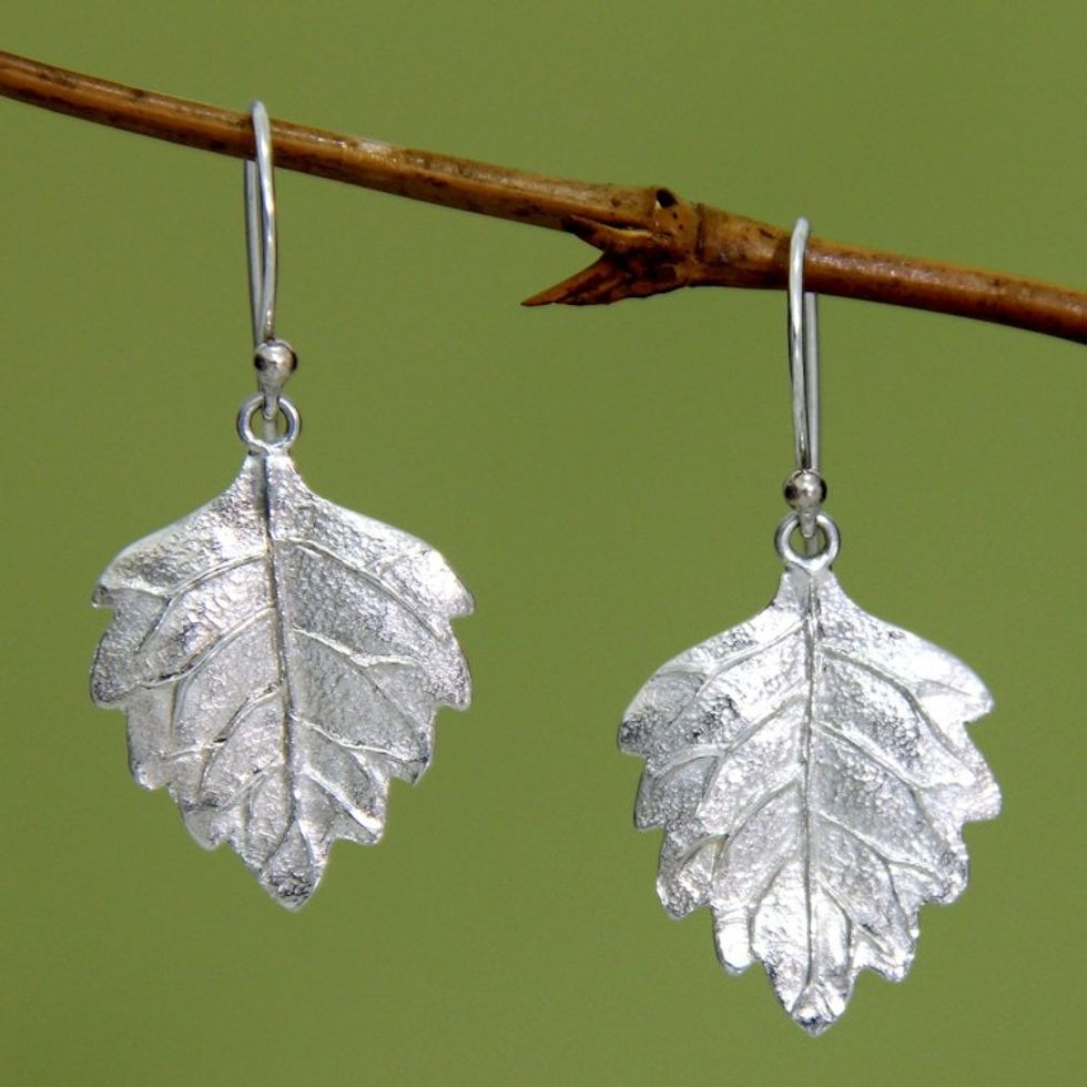 Fair Trade Sterling Silver Leaf Earrings 'Glistening Leaves'