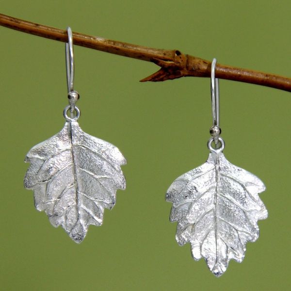 Alternate image for Fair Trade Sterling Silver Leaf Earrings Glistening Leaves