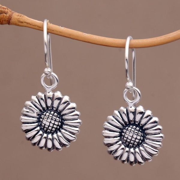 Alternate image for Sterling Silver Daisy Flower Dangle Earrings from Bali Sweet Daisy