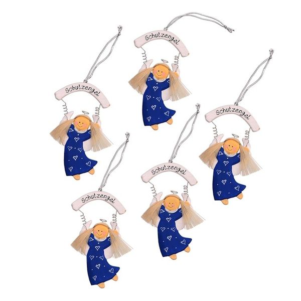 Alternate image for Blue Wood Guardian Angel Ornaments from Bali Set of 5 Schutzengel in Blue