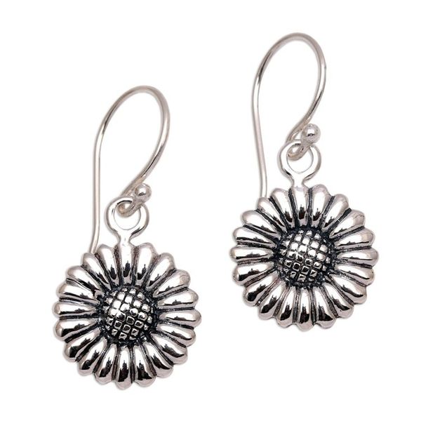 Alternate image for Sterling Silver Daisy Flower Dangle Earrings from Bali Sweet Daisy