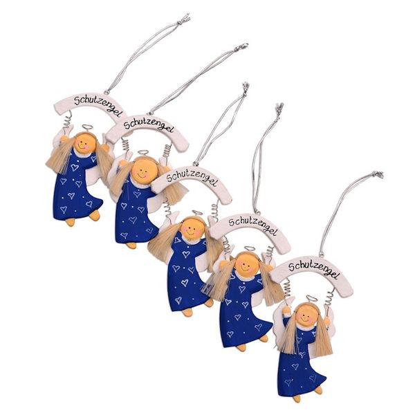 Alternate image for Blue Wood Guardian Angel Ornaments from Bali Set of 5 Schutzengel in Blue