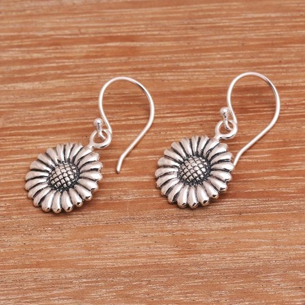 Alternate image for Sterling Silver Daisy Flower Dangle Earrings from Bali Sweet Daisy