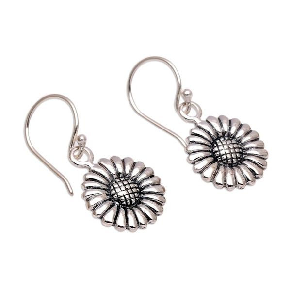 Alternate image for Sterling Silver Daisy Flower Dangle Earrings from Bali Sweet Daisy