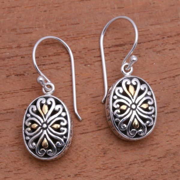 Alternate image for Oval Gold-Accented Sterling Silver Dangle Earrings from Bali Charming Vines