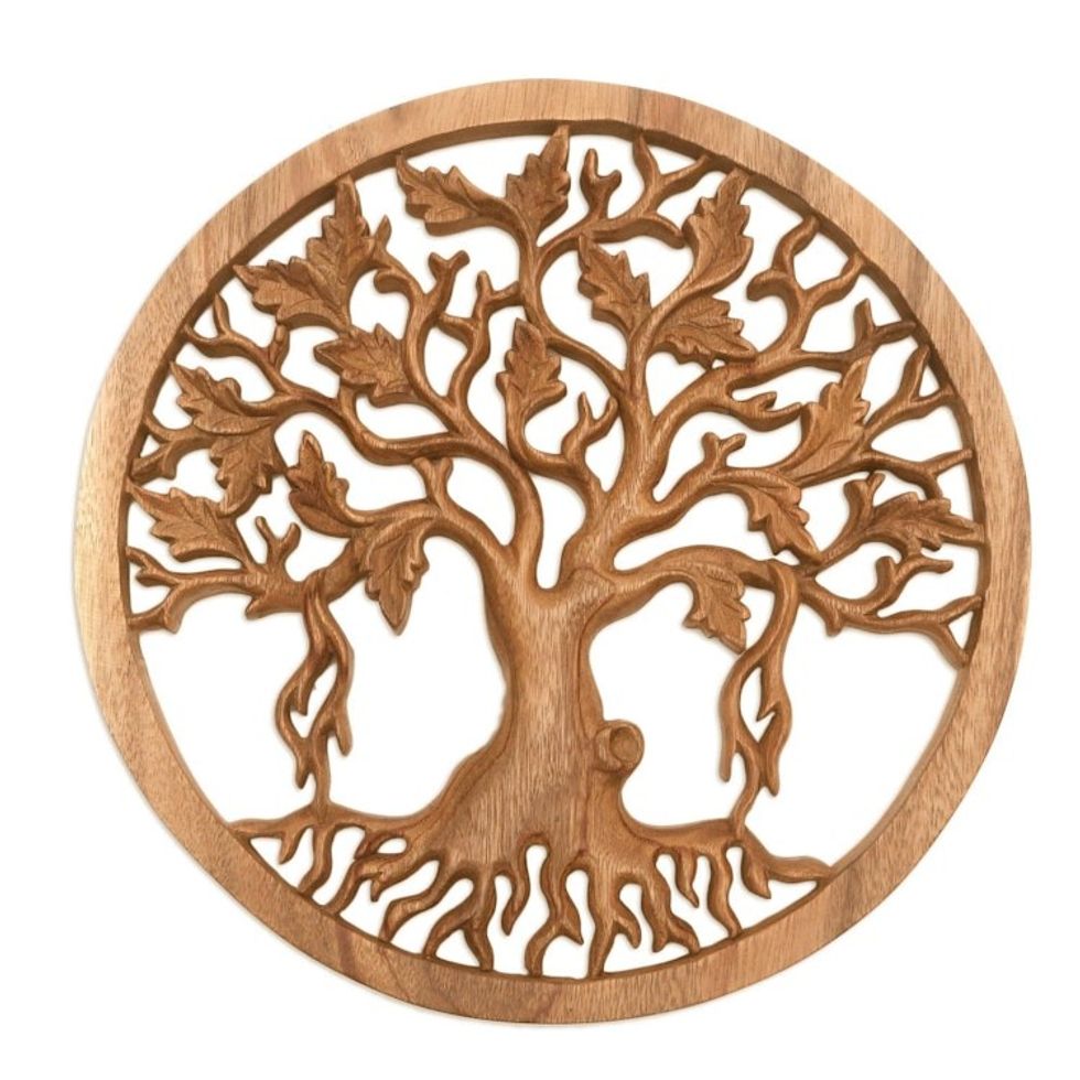 Hand-Carved Suar Wood Tree Relief Panel from Bali 'Giant Tree'
