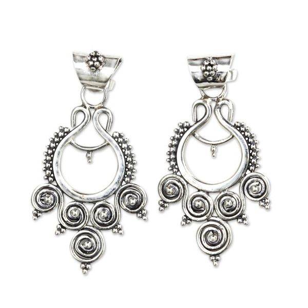 Alternate image for Indonesian Sterling Silver Dangle Earrings Goddess Coils