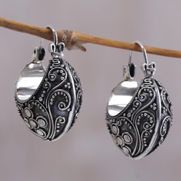 Alternate image for Floral Sterling Silver Hoop Earrings Bali Paradise