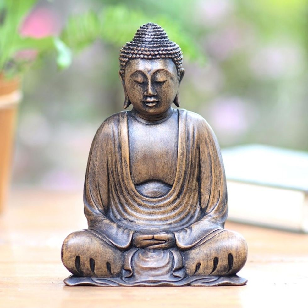 Balinese Wood Buddha in Meditation Sculpture 'Buddha Dhyana Mudra'