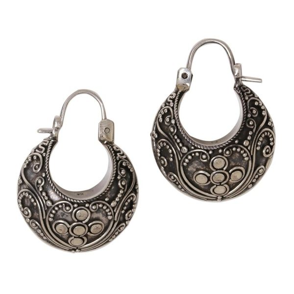 Alternate image for Floral Sterling Silver Hoop Earrings Bali Paradise