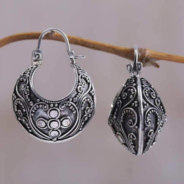 Alternate image for Floral Sterling Silver Hoop Earrings Bali Paradise