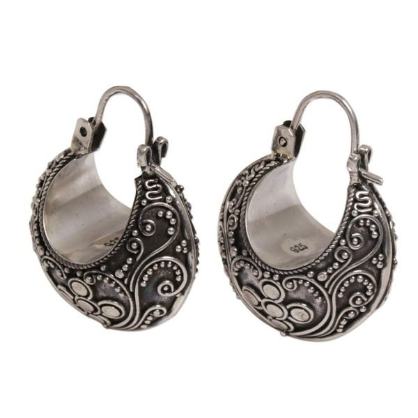 Alternate image for Floral Sterling Silver Hoop Earrings Bali Paradise
