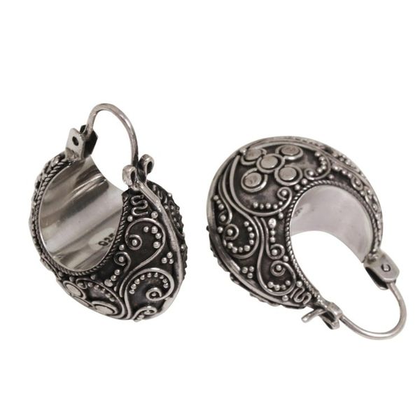 Alternate image for Floral Sterling Silver Hoop Earrings Bali Paradise