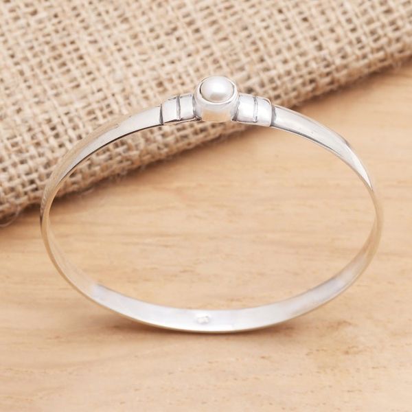 Alternate image for Cultured Pearl and Sterling Silver Bangle Bracelet On Point