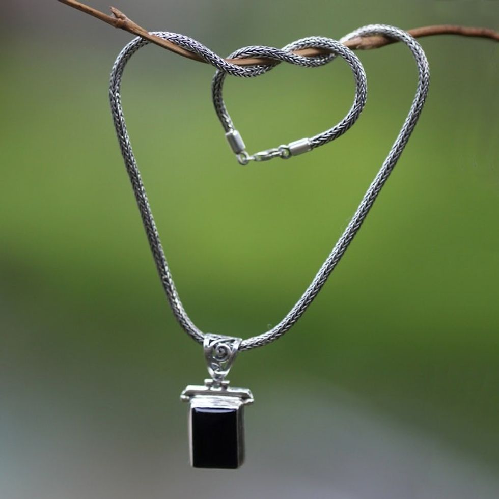 Onyx Sterling Silver Pendant Necklace 'Dream Guide'