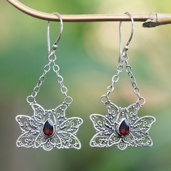 Alternate image for Garnet flower earrings Treasured Lotus