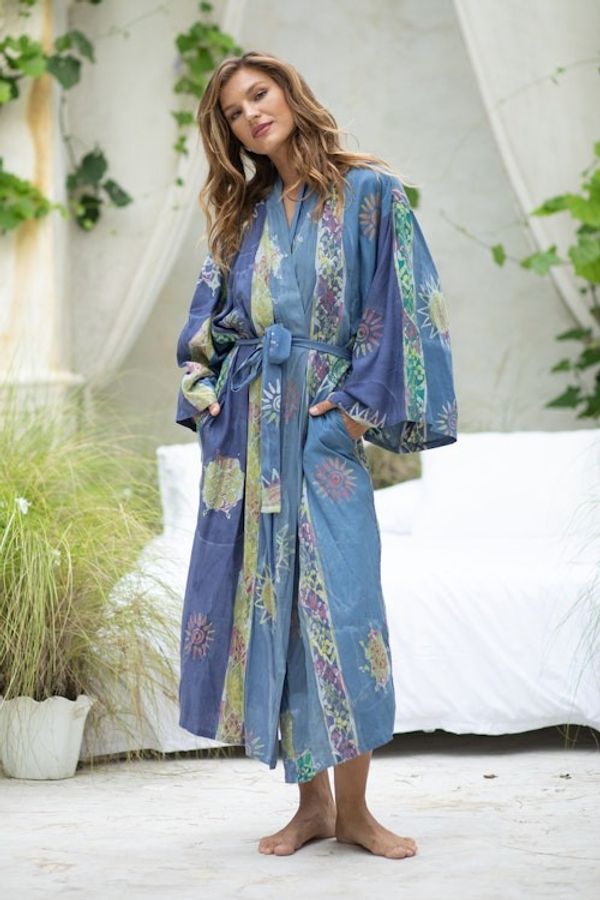Alternate image for Womens Hand Made Batik Robe Blue Baliku