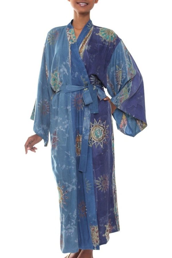 Alternate image for Womens Hand Made Batik Robe Blue Baliku