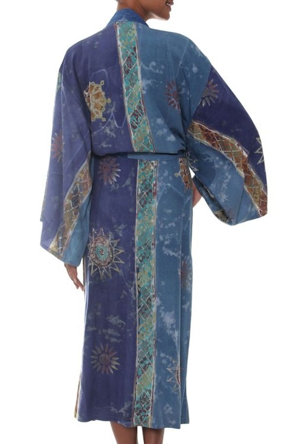 Alternate image for Womens Hand Made Batik Robe Blue Baliku