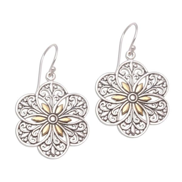 Alternate image for Loop Pattern Gold Accented Sterling Silver Dangle Earrings Six Petals
