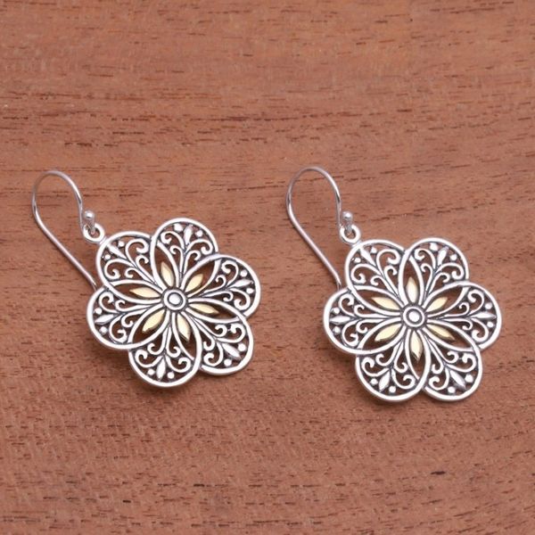 Alternate image for Loop Pattern Gold Accented Sterling Silver Dangle Earrings Six Petals