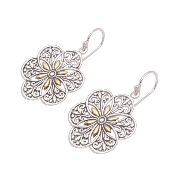 Alternate image for Loop Pattern Gold Accented Sterling Silver Dangle Earrings Six Petals