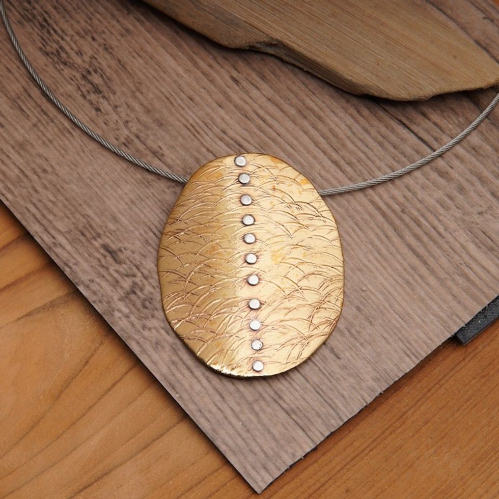 Artisan Crafted Modern Mixed Metal Pendant Necklace 'Sunset On Sea'