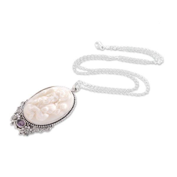 Alternate image for Amethyst and Bone Ganesha Necklace from Bali Ganesha Blessing