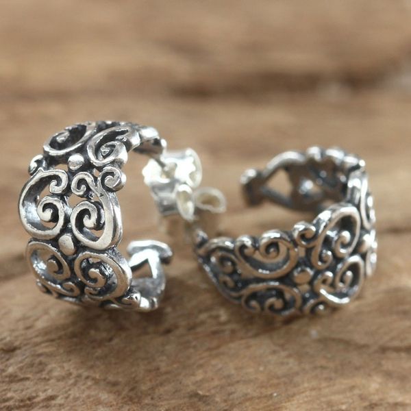 Alternate image for Sterling Silver Half Hoop Earrings Swirling