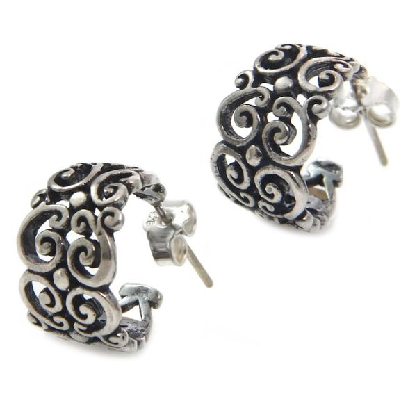 Alternate image for Sterling Silver Half Hoop Earrings Swirling