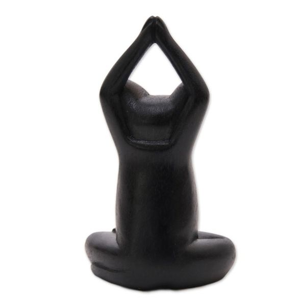 Alternate image for Black Suar Wood Asana Pose Yoga Cat Sculpture from Bali Toward the Sky Black Yoga Cat