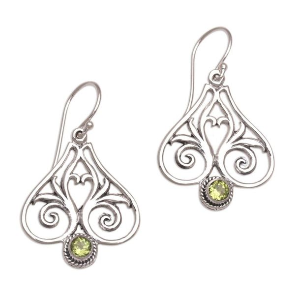 Alternate image for Peridot and Sterling Silver Heart Shaped Dangle Earrings Heart of Bali