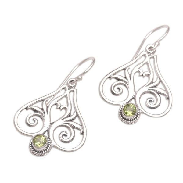 Alternate image for Peridot and Sterling Silver Heart Shaped Dangle Earrings Heart of Bali