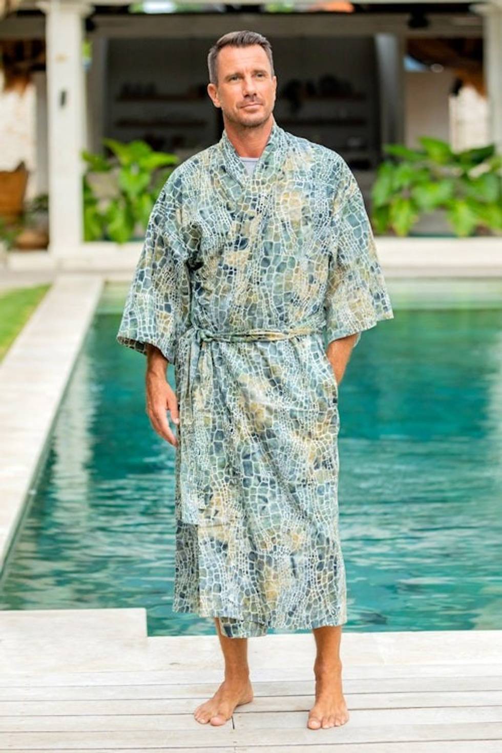 Men's Hand Made Batik Robe 'Bull Snake'