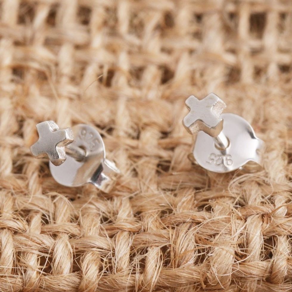 Sterling Silver X Shaped Stud Earrings 'Mark the Spot'