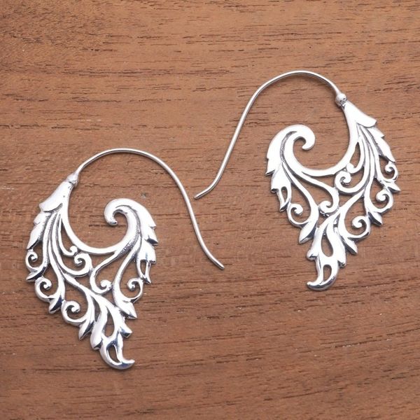 Alternate image for Vine Motif Sterling Silver Half-Hoop Earrings from Bali Exciting Vines