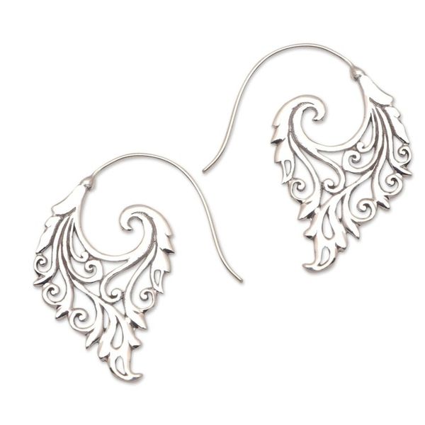 Alternate image for Vine Motif Sterling Silver Half-Hoop Earrings from Bali Exciting Vines