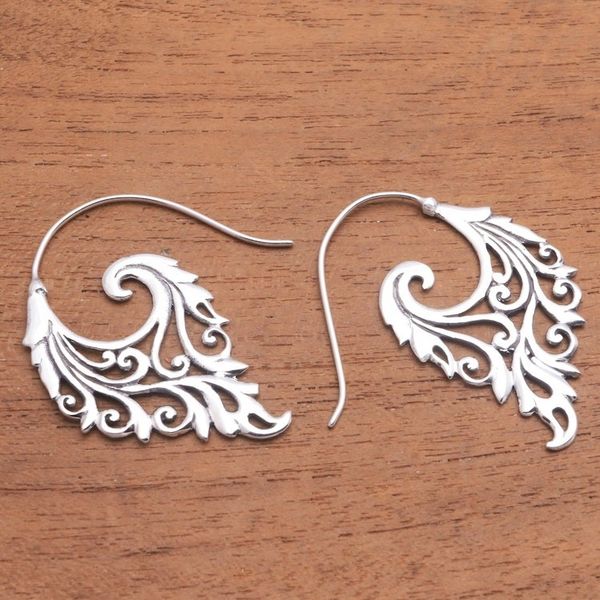 Alternate image for Vine Motif Sterling Silver Half-Hoop Earrings from Bali Exciting Vines