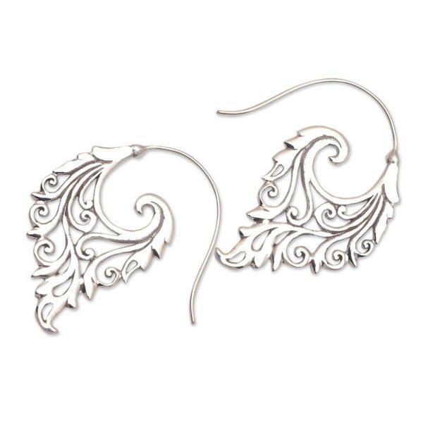 Alternate image for Vine Motif Sterling Silver Half-Hoop Earrings from Bali Exciting Vines