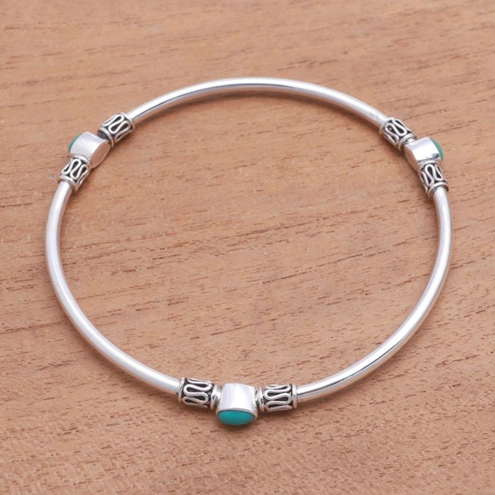 Natural Turquoise Bangle Bracelet from Bali 'Harmony of Three'