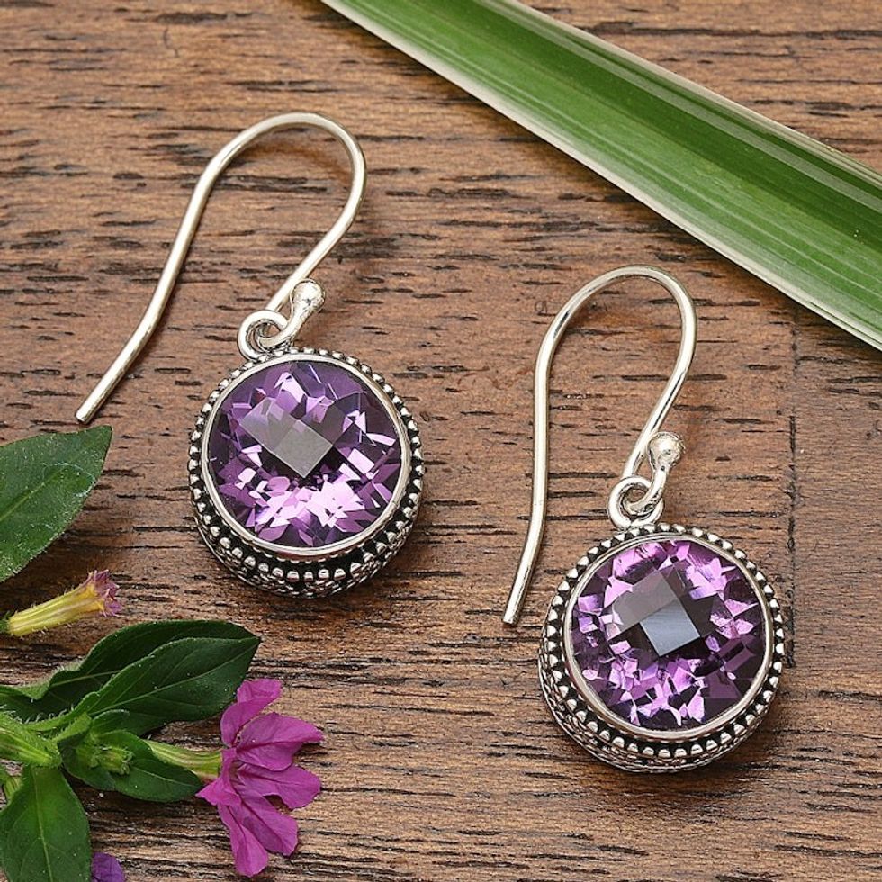 Handcrafted Amethyst and Sterling Silver Dangle Earrings 'Sparkling Haven'