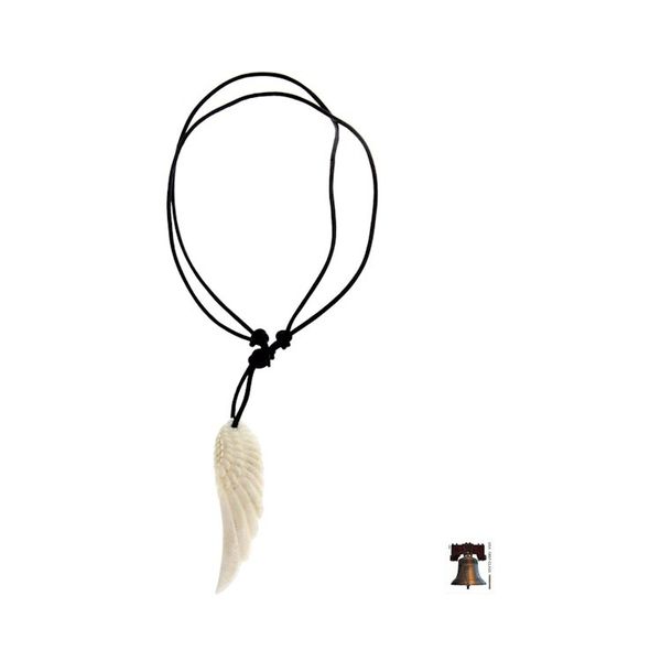 Alternate image for Hand Carved Angel Wing Mens Necklace on Black Leather Angel Wing