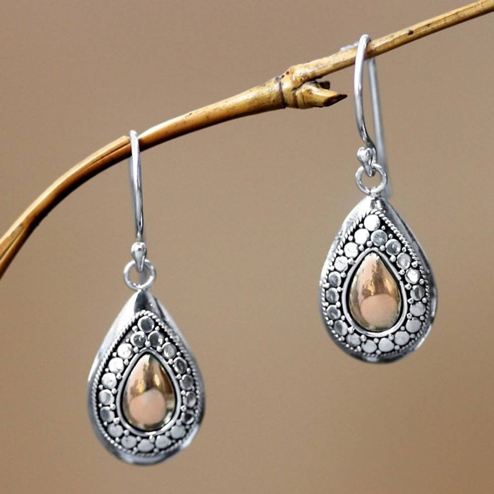 Gold Plated and Sterling Silver Dangle Earrings 'April Sun'