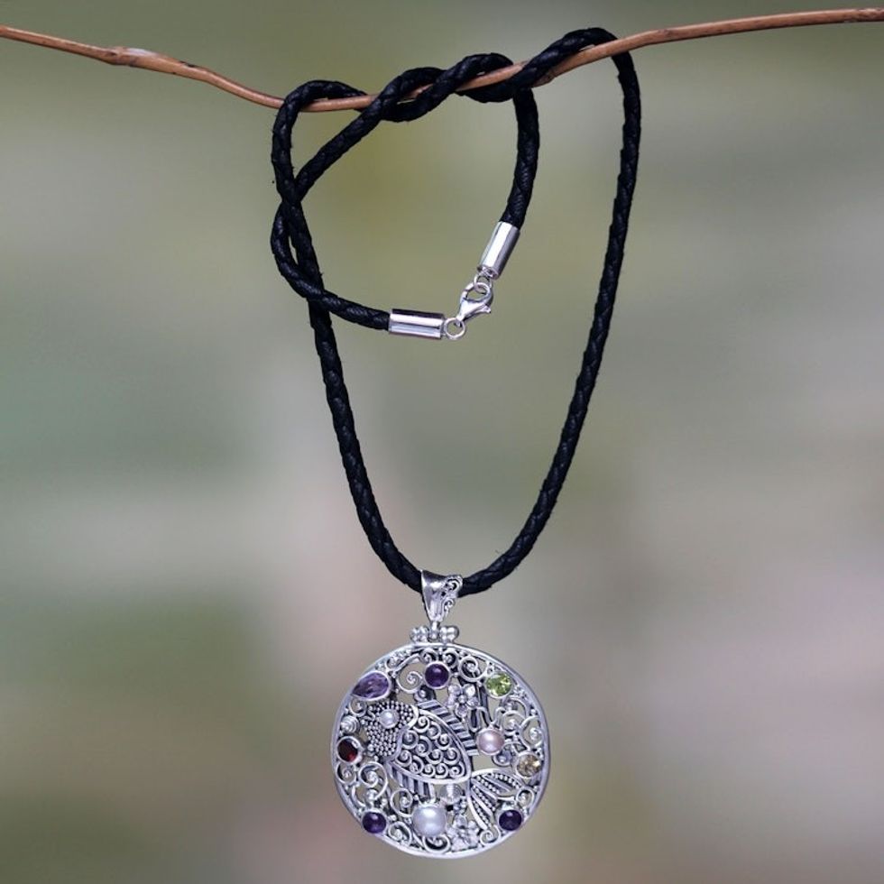 Handmade Pearl and Silver Necklace Four Other Faceted Gems 'Silver Gourami'