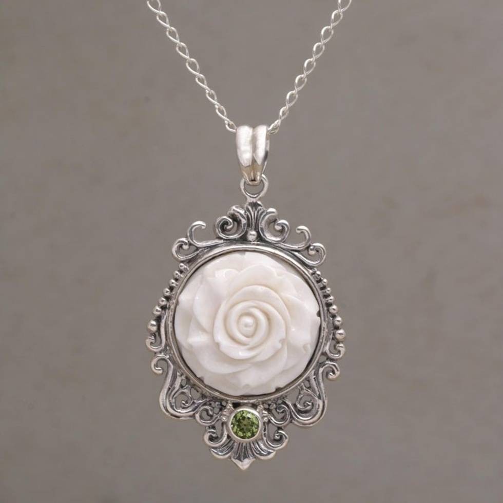 Rose Pendant Necklace Accented with Peridot 'Dreamy Rose'